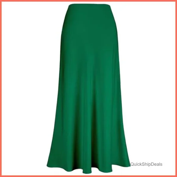 Satin Silk High Waist Ruffle A-Line Maxi Skirt Tulip Hem